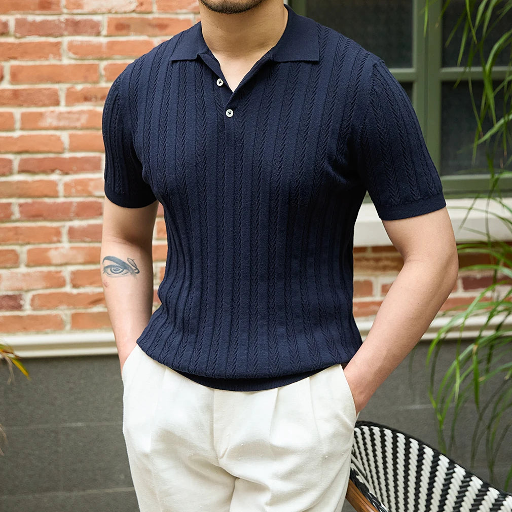 Mr. Lusan Jacquard Herringbone Lapel Polo Shirt 