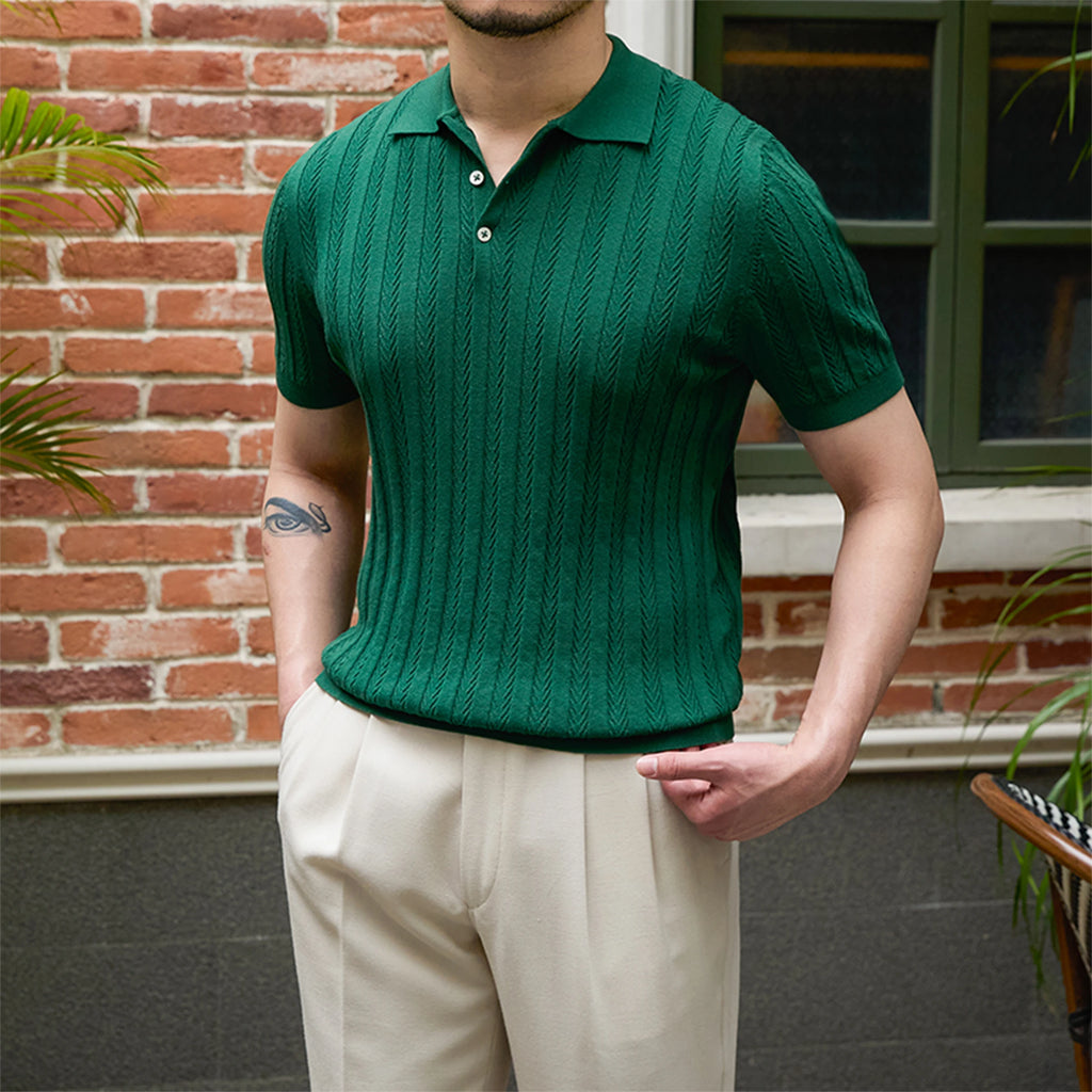 Mr. Lusan Jacquard Herringbone Lapel Polo Shirt 