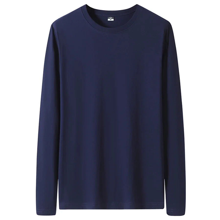 Cotton T Shirts Men Long Fashion 2025 O-Neck Slim Male Casual Autumn Solid Color Tee Shirt 12 Colors Plus Size M-6XL Wholesale