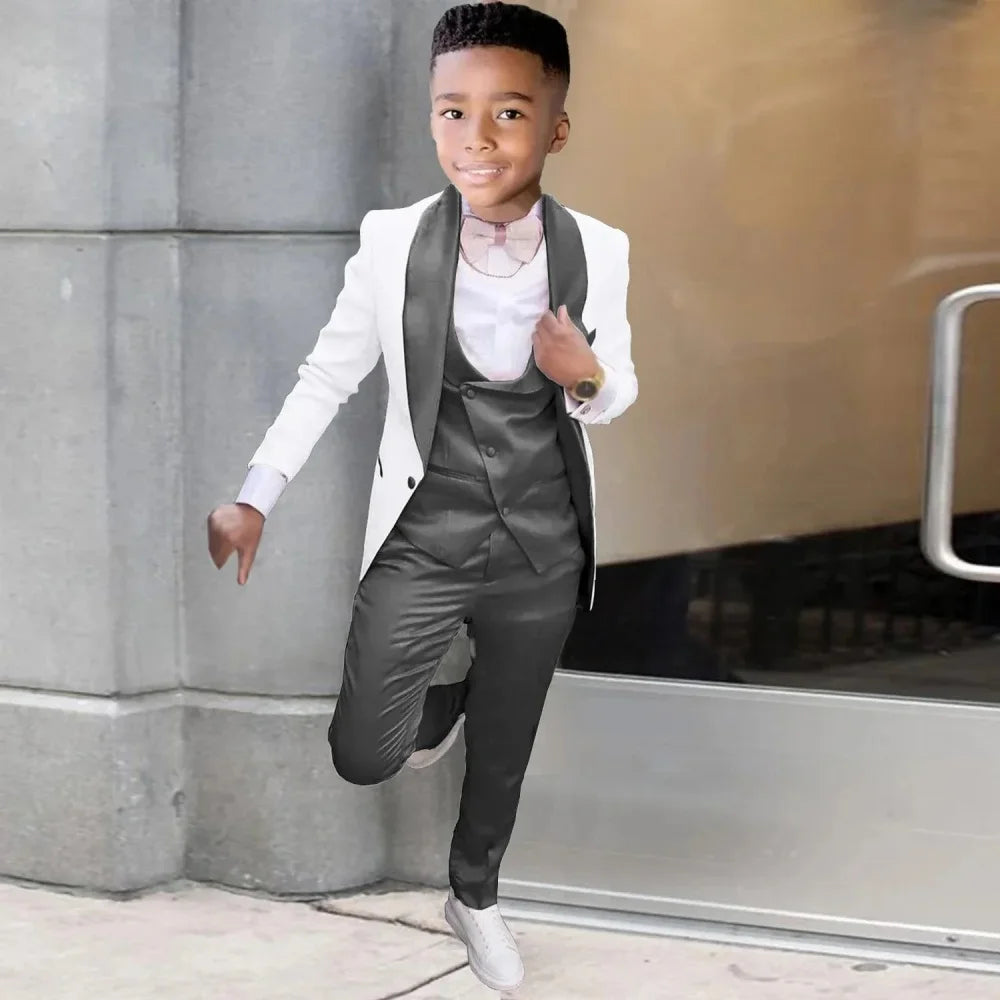 Children Photograph Suit Boys Wedding Kids Tuxedo Evening Party Wear Teenager Graduation Birthday Costume Blazer+Vest+Pant