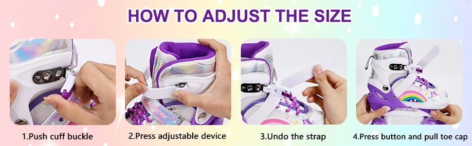 Boys Girls Kids Skates Children Roller Skates Skating Shoes Sliding Adjustable Quad Sneakers PU Flashing 4 Wheels Roller Skates