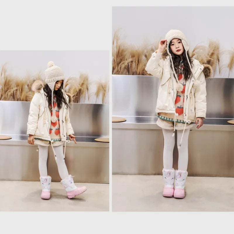 Kids Plush Snow Boots Children Waterproof Anti-Slippery Keep Warm In Winter Padded Cotton Shoes Soft Flat Sole Footwear