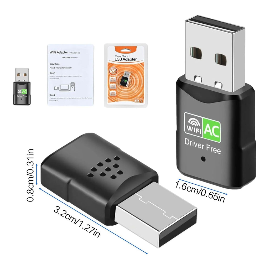AC600 USB WiFi Adapter, Dual Band 2.4G/5GHz Mini Wireless Network Dongle for PC Desktop Laptop, Support Windows 11/10
