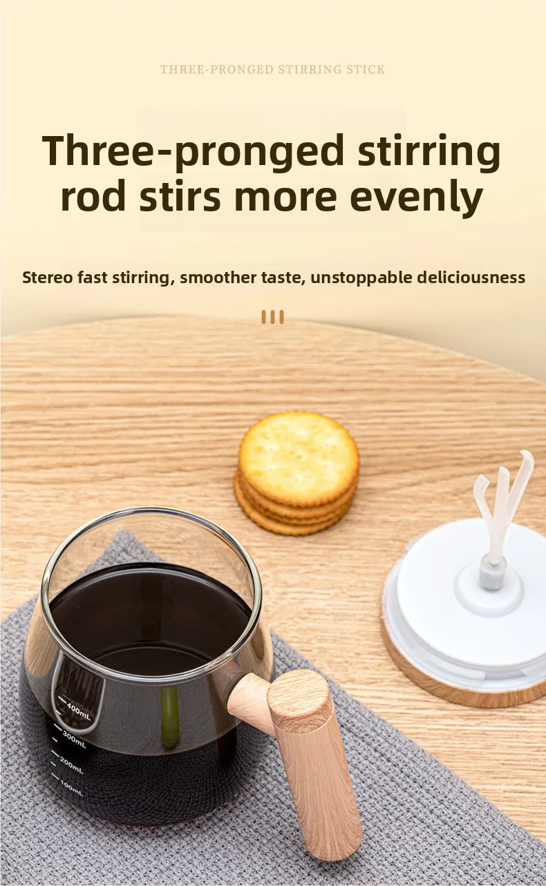 Self-stirring Coffee Cup Portable Electric Self Mixing Mug with Wooden Handle for Coffee Milk Rechargeable Automatic Glass Cup