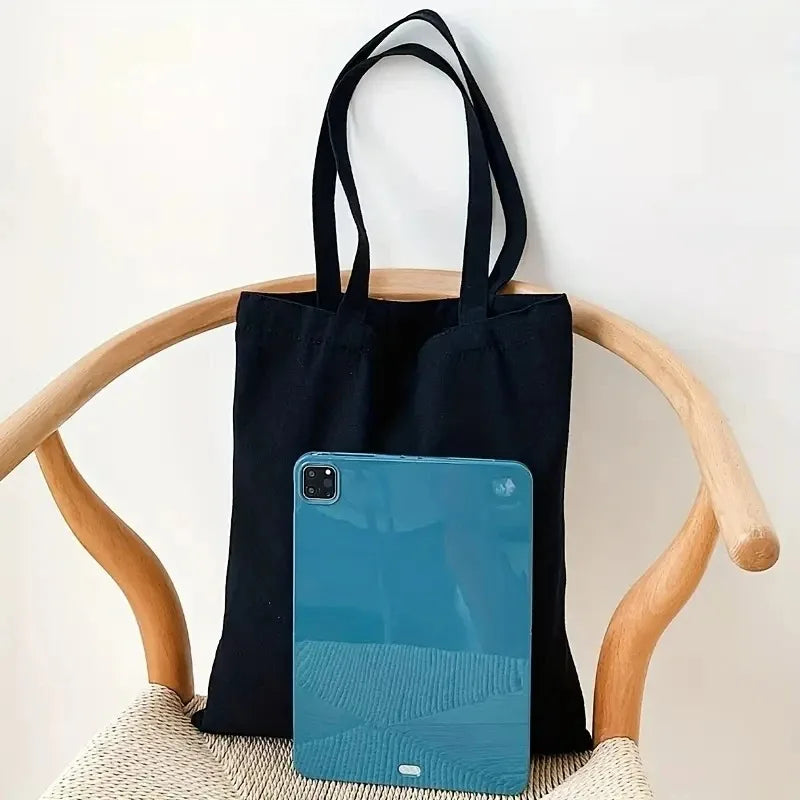 Shopping Travel Essential Simple Casual Shoulder Bag for Women Solid Color Canvas Large Capacity Handheld Bag