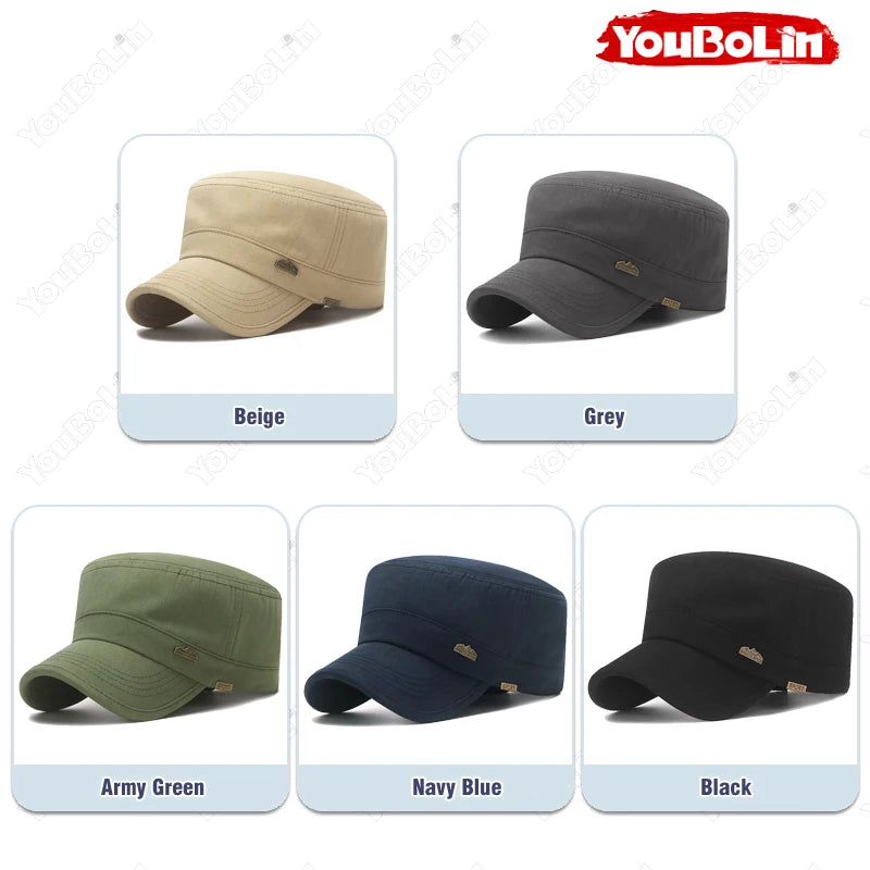 Men's Flat Top Military Cap for Beach Days – Lightweight Sun Protection Hat for Coastal Trips