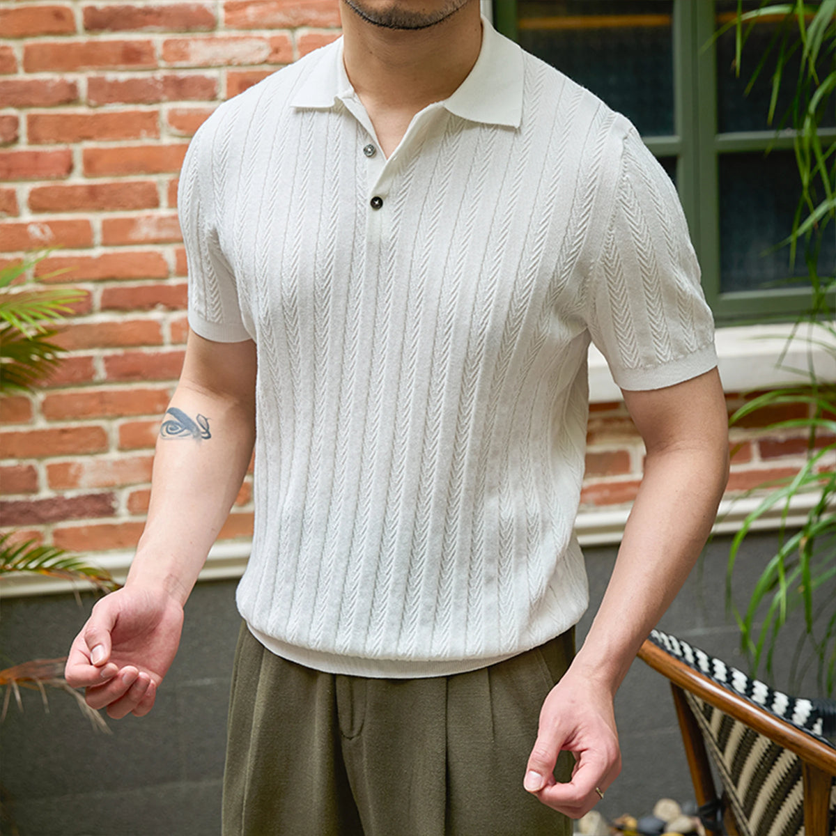 Mr. Lusan Jacquard Herringbone Lapel Polo Shirt 