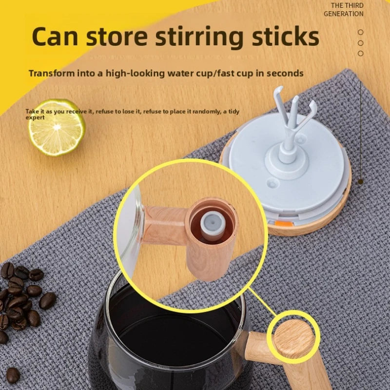 Self-stirring Coffee Cup Portable Electric Self Mixing Mug with Wooden Handle for Coffee Milk Rechargeable Automatic Glass Cup