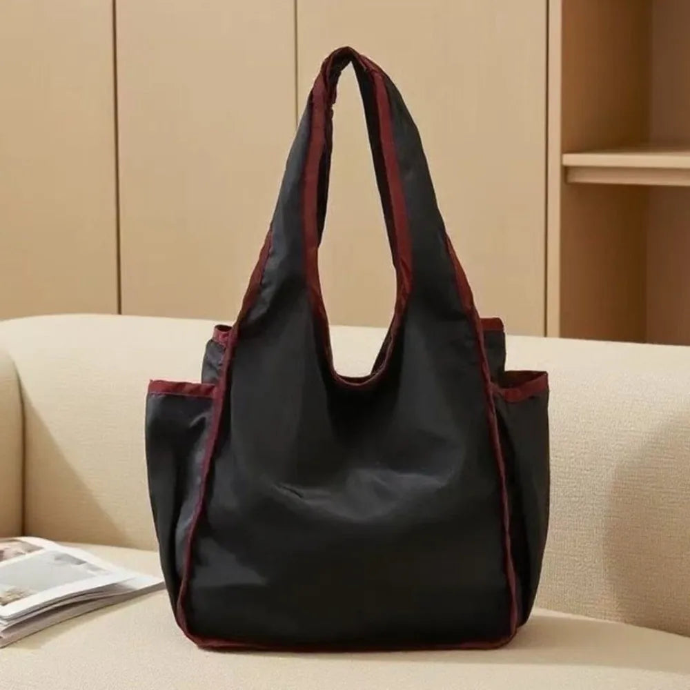 Reusable Large Capacity Shopping Bag Waterproof Foldable Tote Bag Color Blocking Polyester Eco-Friendly Bag Grocery
