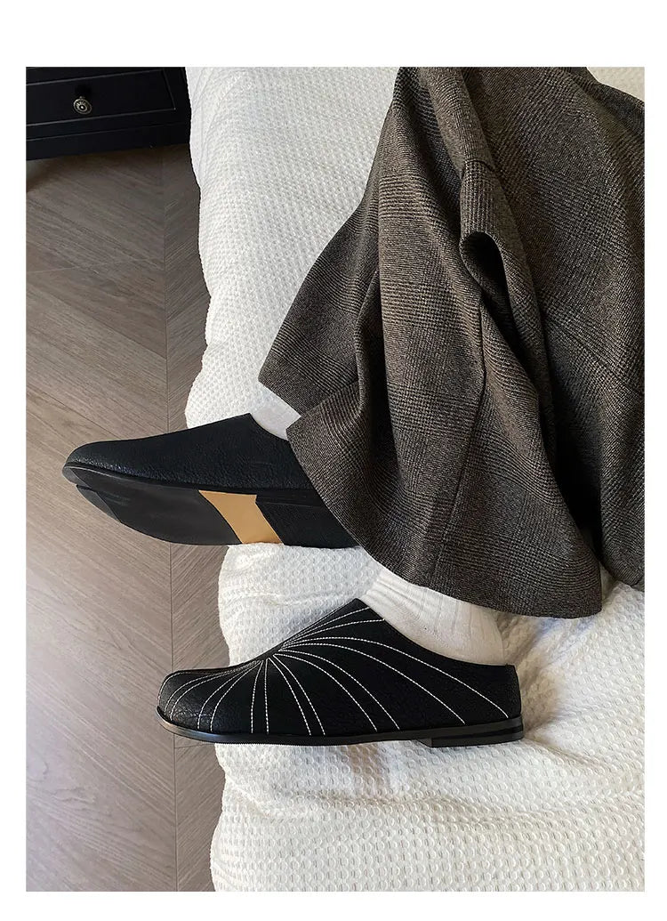 Summer Boken shoes for men breathable tabi black leather slippers personality niche split toe design Mueller shoes