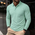 Men's Long Sleeve Henry Polo Shirts Spring Autumn Smart Casual Breathable Comfortable Polo Shirt Solid High Quality Male T-Shirt