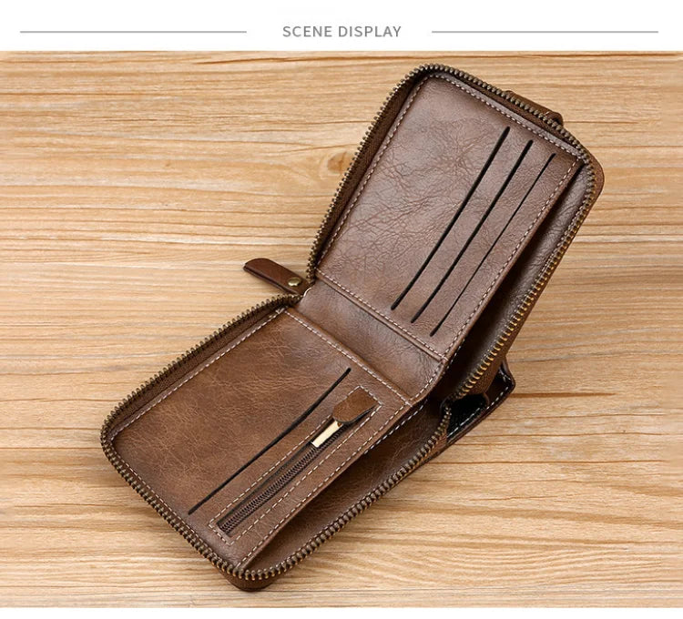 Retro Horizontal Wallet – Large Capacity with 7 Card Slots, Zipper Coin Pocket & ID Window, Driver’s License Holder