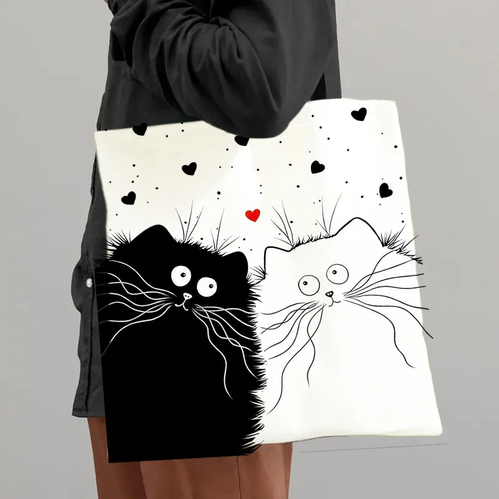Shopper Bag High-Definition Digital Printed Shopping Bag Cat Pattern Environmentally Friendly And Portable Linen Bag