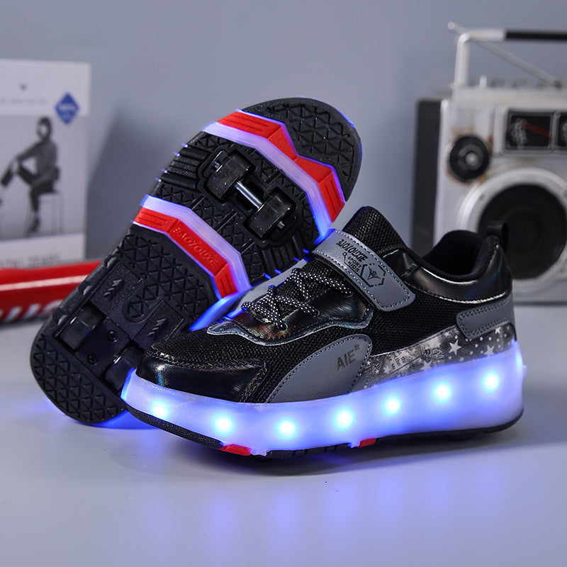 Kids Roller Skate Shoes Fashion Outdoor Skating Sneakers Boys Girls 4 Wheels Skates Footwear Toys Birthday Gift With Led Light
