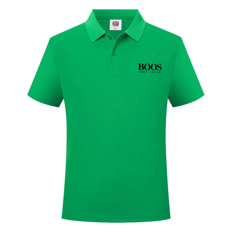 Men's Classic Letter Print Polo Shirt Breathable Lapel Short Sleeve Solid Color Business Casual Golf Workwear Top Daily T-Shirt
