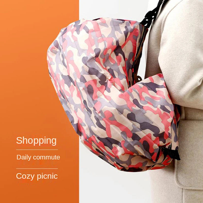 New Foldable Shopping Bag Space Save Reusable Supermarket Grocery Shopping Bag Travel Beach Fitness Sports Bag One-Shoulder
