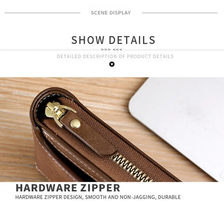 Retro Horizontal Wallet – Large Capacity with 7 Card Slots, Zipper Coin Pocket & ID Window, Driver’s License Holder