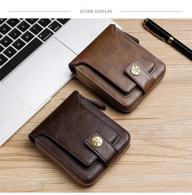Retro Horizontal Wallet – Large Capacity with 7 Card Slots, Zipper Coin Pocket & ID Window, Driver’s License Holder
