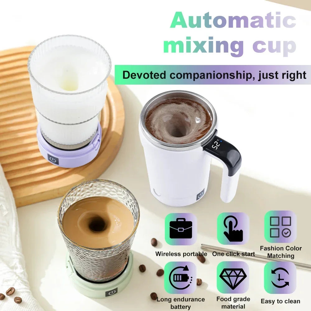 USB Automatic Detachable Mixing Coffee Cup Intelligent Temperature Measuring Rechargeable Mug Warm Coaster Magnetic Stirring Cup