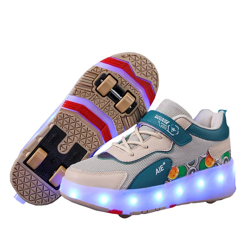 Kids Roller Skate Shoes Fashion Outdoor Skating Sneakers Boys Girls 4 Wheels Skates Footwear Toys Birthday Gift With Led Light