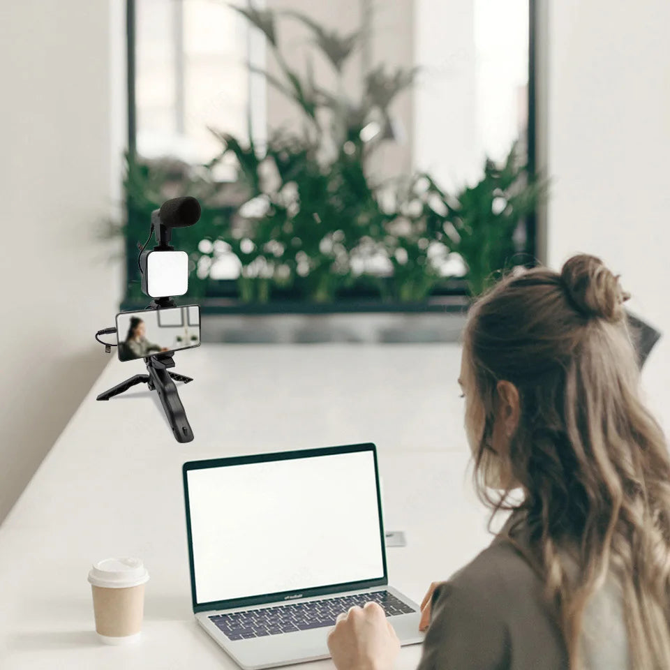 Phone Holder Photography Lighting Smartphone Video Kit Microphone LED Selfie Tripod Recording Handle Portable Stabilizer Bracket