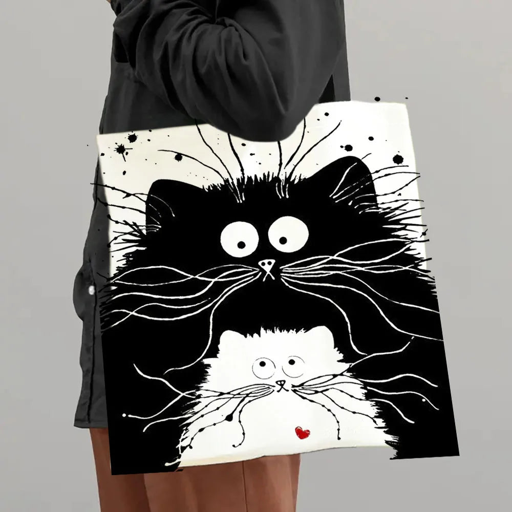 Shopper Bag High-Definition Digital Printed Shopping Bag Cat Pattern Environmentally Friendly And Portable Linen Bag