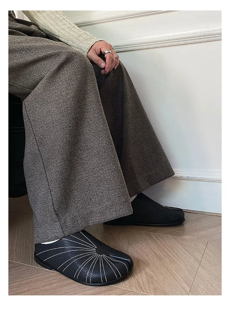 Summer Boken shoes for men breathable tabi black leather slippers personality niche split toe design Mueller shoes