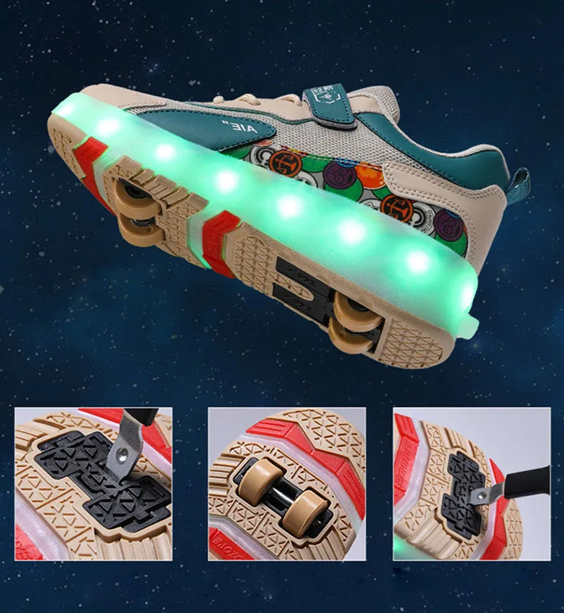 Kids Roller Skate Shoes Fashion Outdoor Skating Sneakers Boys Girls 4 Wheels Skates Footwear Toys Birthday Gift With Led Light