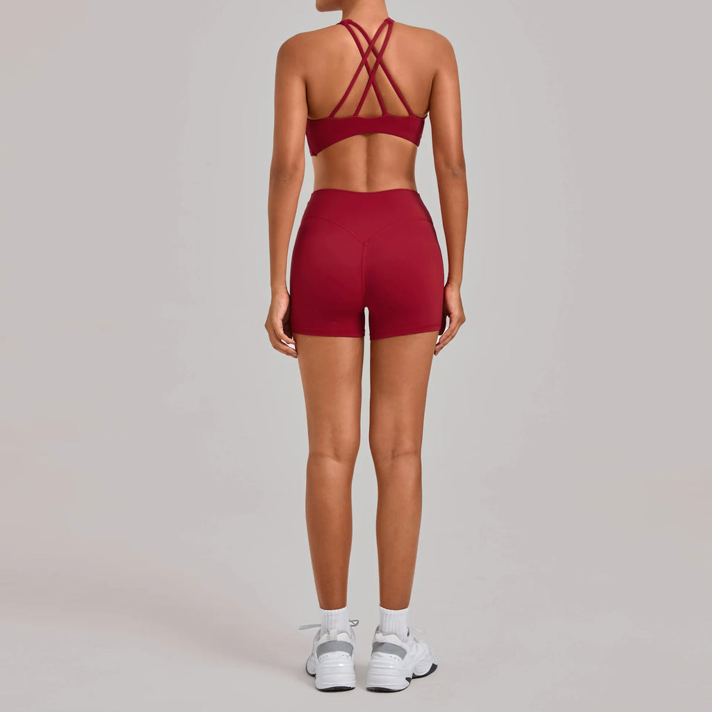 Gym Workout Clothing Detachable Chest Pad Cross Back Vest Yoga Shorts Sets Tight Quick-Dry Fitness Sports Shorts Suits for Women