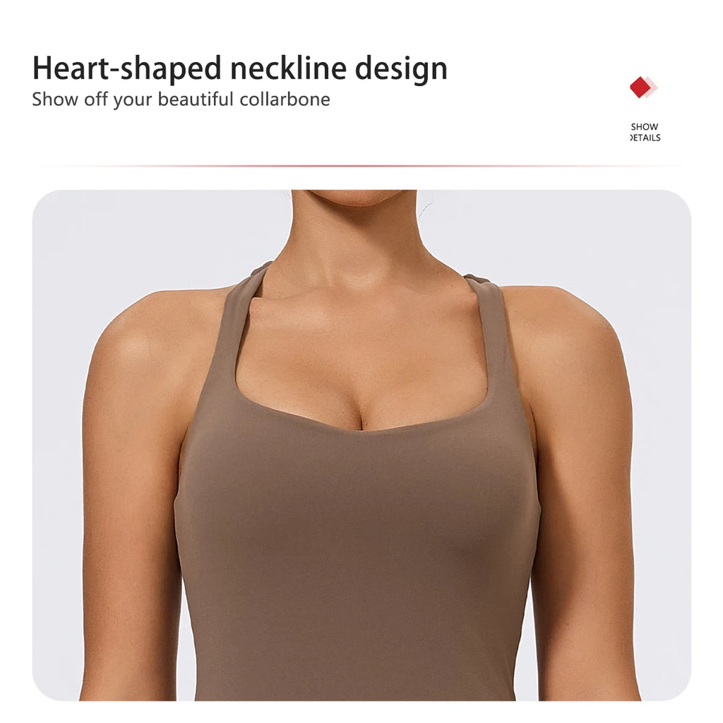 Hearuisavy Woman's Push Up Sports Vest I-Back Strap Design Gym Sportswear Breathable Quick Dry Fitness Top Running Yoga Tank Top