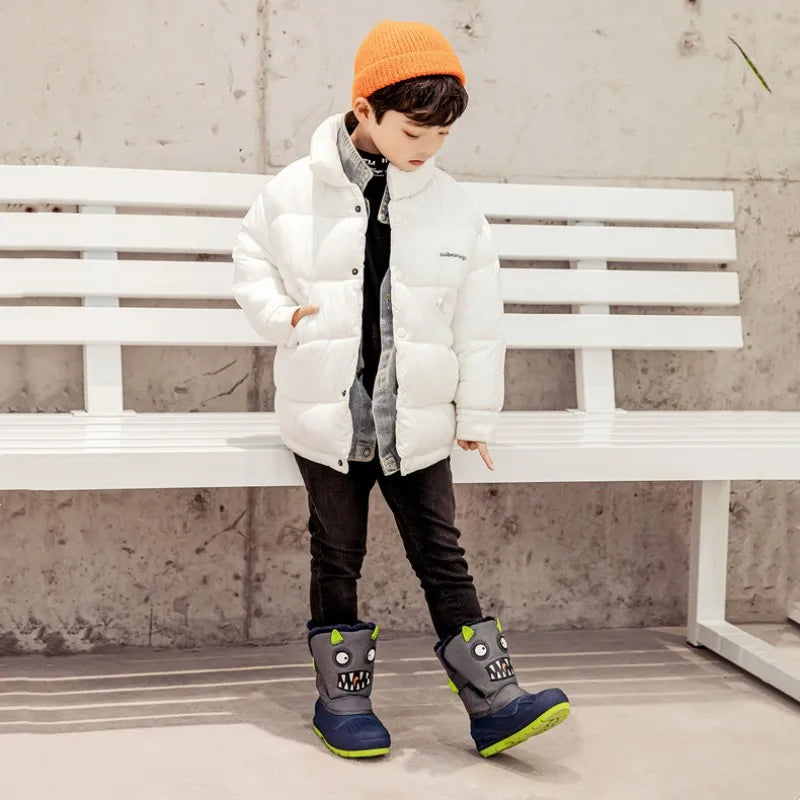 Kids Plush Snow Boots Children Waterproof Anti-Slippery Keep Warm In Winter Padded Cotton Shoes Soft Flat Sole Footwear