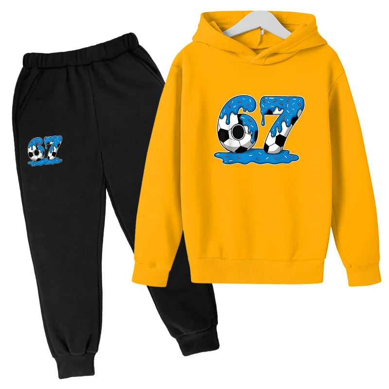Six to seven-year-old children's sportswear set 67 Children's clothing hooded shirt + pants set 2-piece set for 3-12 year olds