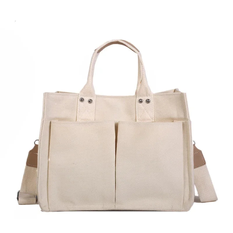 Boutique De FGG Stylish Handbags Canvas Large Women Casual Shoulder Bags with Handle Versatile Ladies Satchels Crossbody Bags