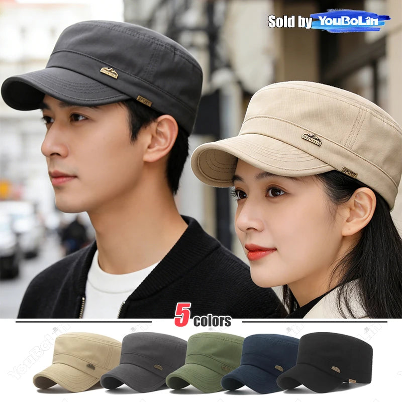 Men's Flat Top Military Cap for Beach Days – Lightweight Sun Protection Hat for Coastal Trips