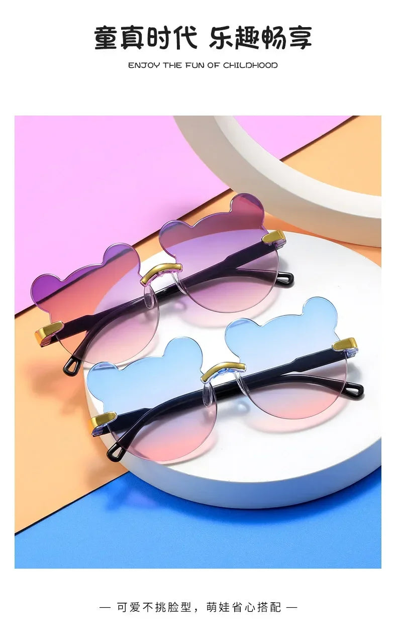 Kids Sun Sunglasses Bear Shape Cartoon Children Glasses Rimless UV400 Child Eyeglasses Outdoor Anti-Glare Girls Boys Sunglasses