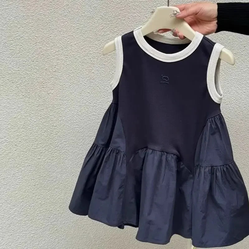 Children's Dress Girls Vest New Summer Baby Fashionable Style Little Girl High-grade Splicing Sleeveless Dress Loungewear Outfit