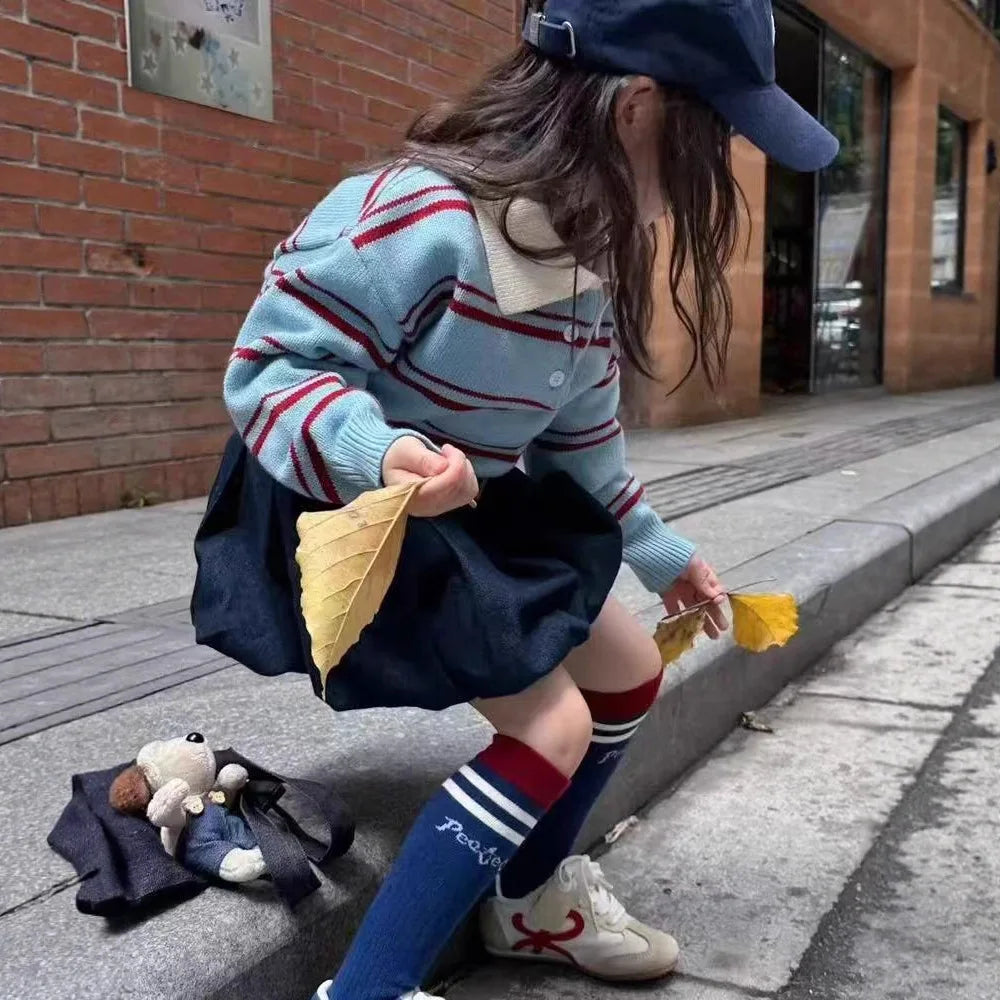 Children Clothes 2025 Spring and Autumn New Girl's Clothes Fashion Striped Girl's Knitted Sweater or Bud Skirt