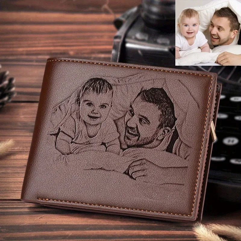 Engraved Personalized Gifts Custom Wallet for Men,Husband,Dad,Son for Birthday Anniversary Day Personalized Photo Wallets