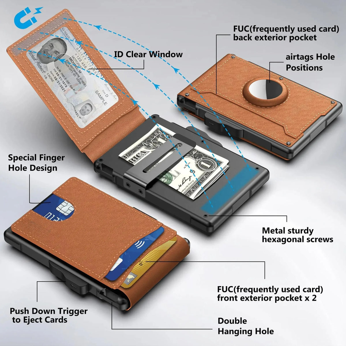 Men's  Leather Wallet - RFID Anti-Theft Slim ID Credit Card Holder, Fashion Durable Money Bag Case