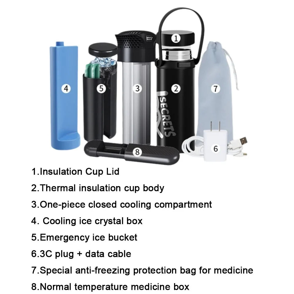 Rechargeable Insulin Refrigerated Cup Portable Design Large Capacity Medicine Refrigerator Cup LCD Digital Display