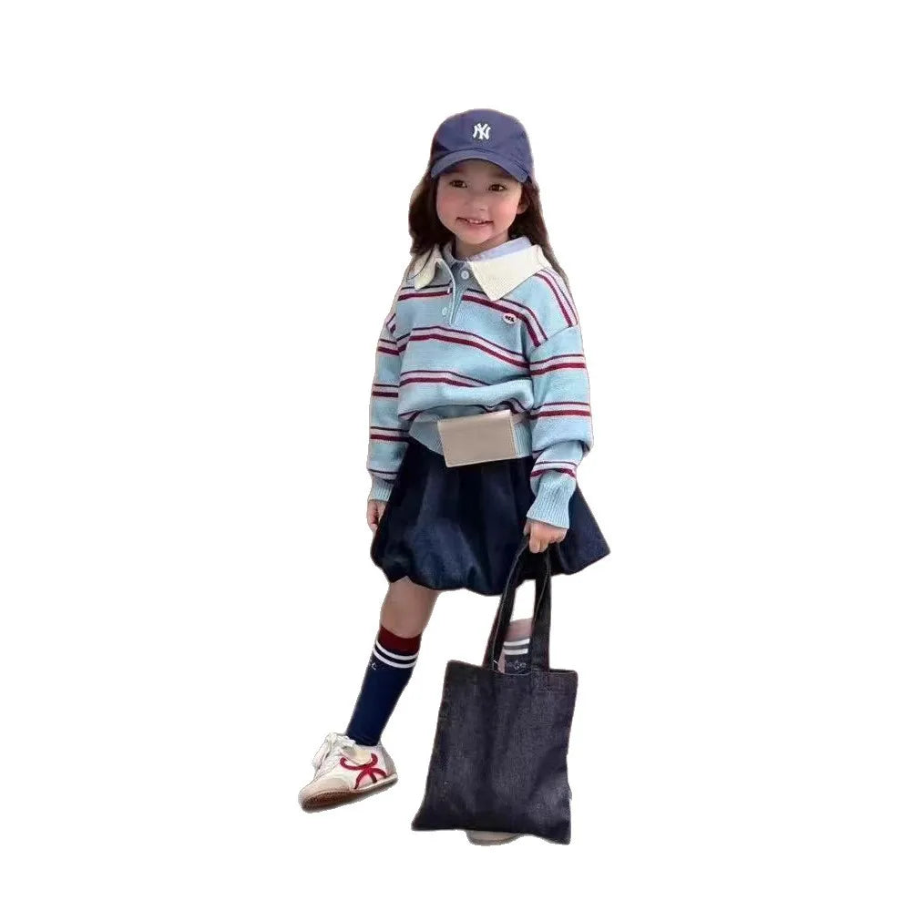 Children Clothes 2025 Spring and Autumn New Girl's Clothes Fashion Striped Girl's Knitted Sweater or Bud Skirt