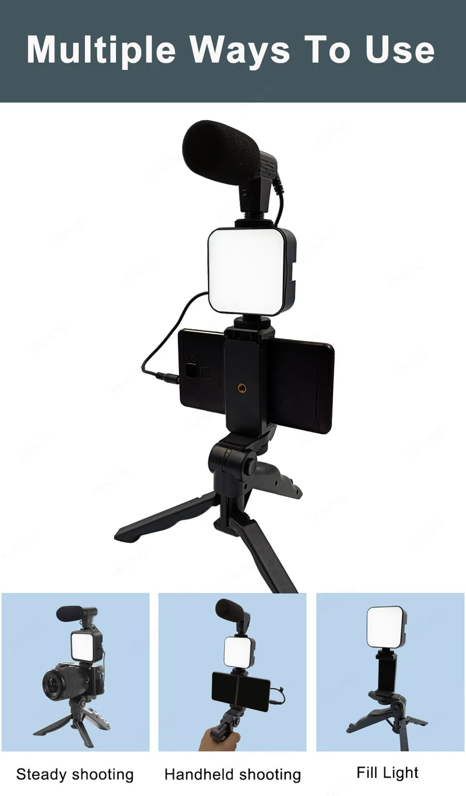 Phone Holder Photography Lighting Smartphone Video Kit Microphone LED Selfie Tripod Recording Handle Portable Stabilizer Bracket