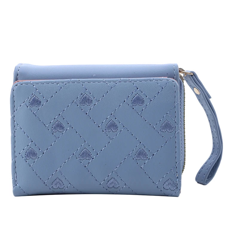 Women's Wallet Tri Fold Card Bag PU Multi Objects Pocket Short Fashion Embroidered Love Pattern Korean Minimalist New 2023