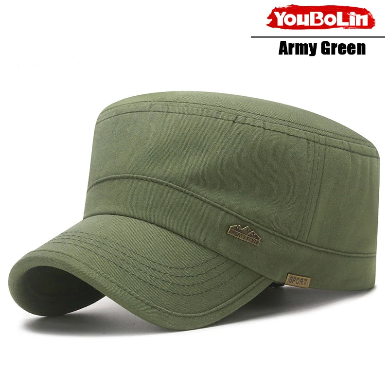 Men's Flat Top Military Cap for Beach Days – Lightweight Sun Protection Hat for Coastal Trips