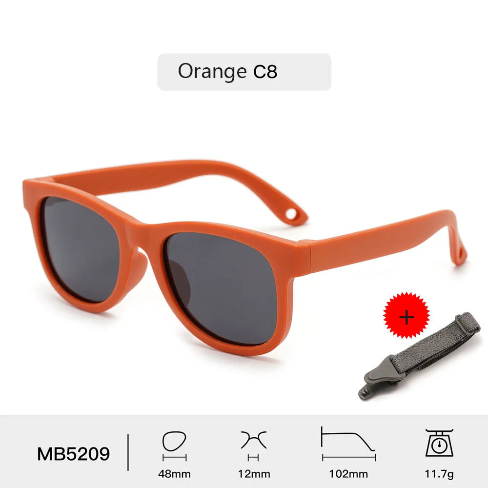 Kids Polarized Sunglasses Bendable Flexible Sunglasses with Strap Children Square Silicone Frame Mirrored UV400 Eyewear