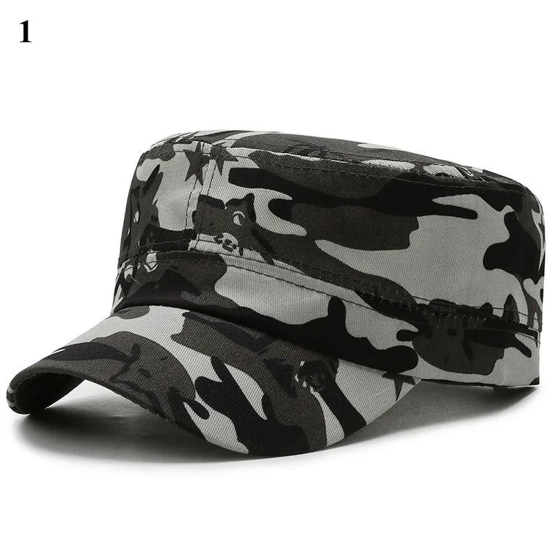 Camouflage Flat Cap Snapback Hat Adjustable Classic Fashion Soldier Sunshade Sun Hats Summer Hunting Hiking Outdoor Sun Caps