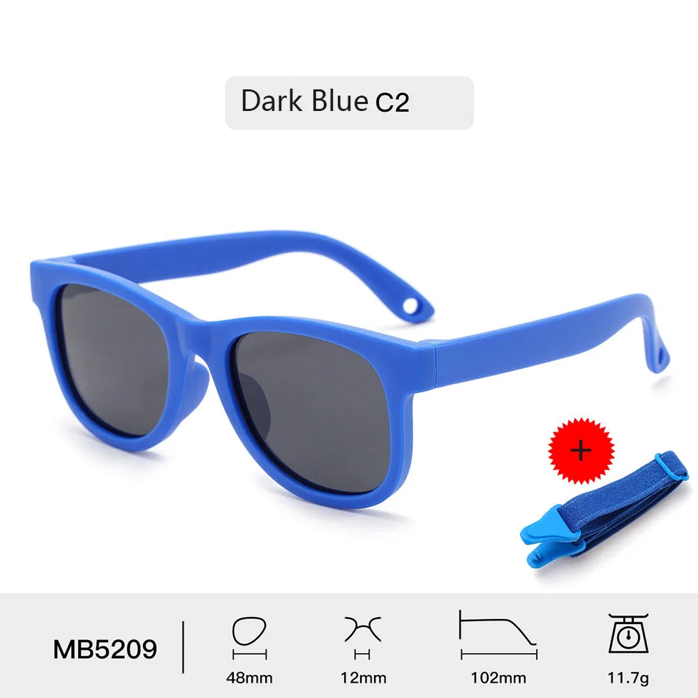 Kids Polarized Sunglasses Bendable Flexible Sunglasses with Strap Children Square Silicone Frame Mirrored UV400 Eyewear