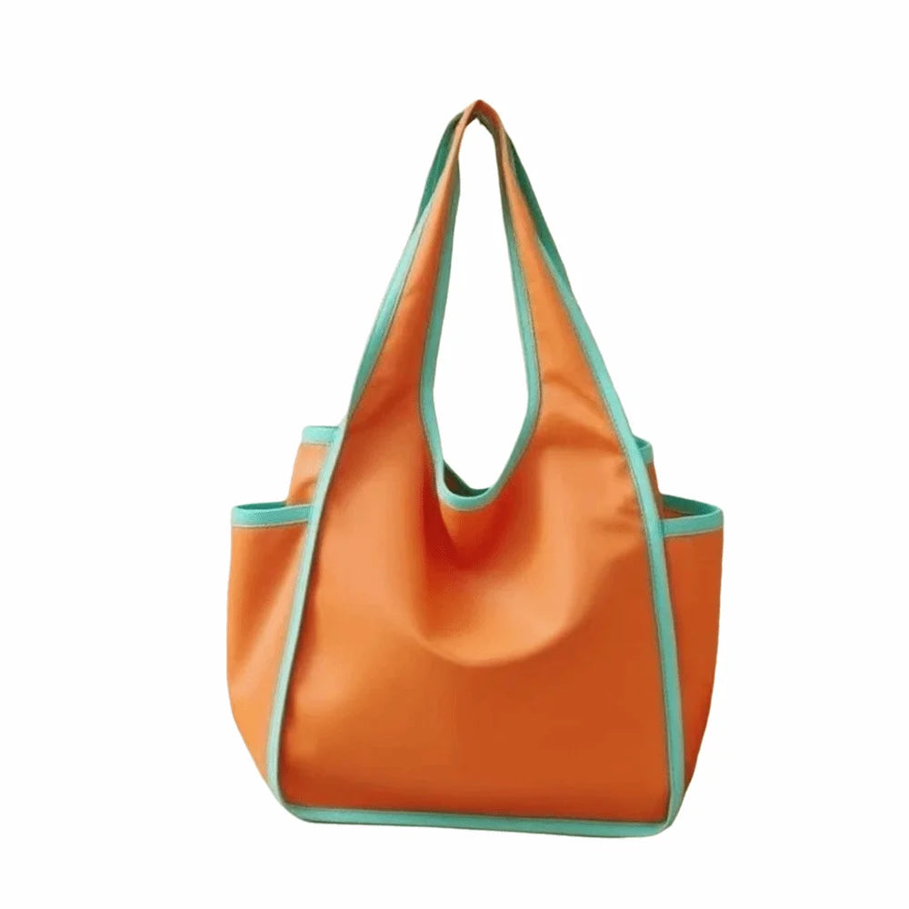 Reusable Large Capacity Shopping Bag Waterproof Foldable Tote Bag Color Blocking Polyester Eco-Friendly Bag Grocery