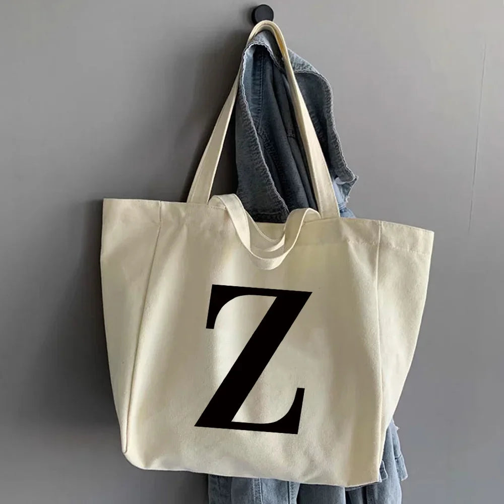 Canvas Shopping Bags Large Capacity Conventional Tote Bag Eco Two Straps Organizer Fashion Letter Printed Women Shoulder Handbag