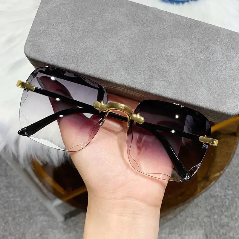 3PCS Square Rimless Sunglasses Women Luxury Brand Designer Summer Red Glasses Fashion Sun glasses For Men UV400 Shades Oculos